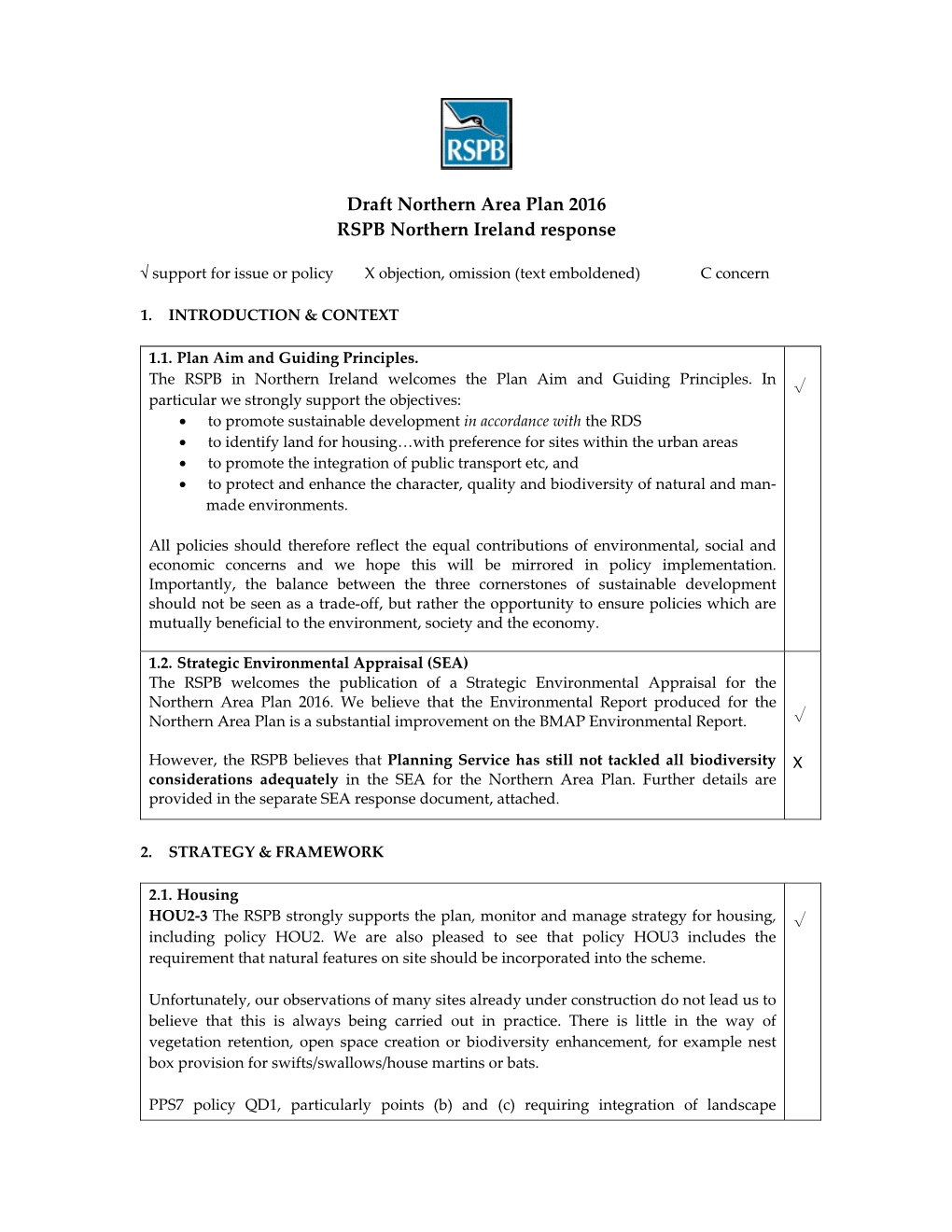 Draft Northern Area Plan 2016 RSPB Northern Ireland Response