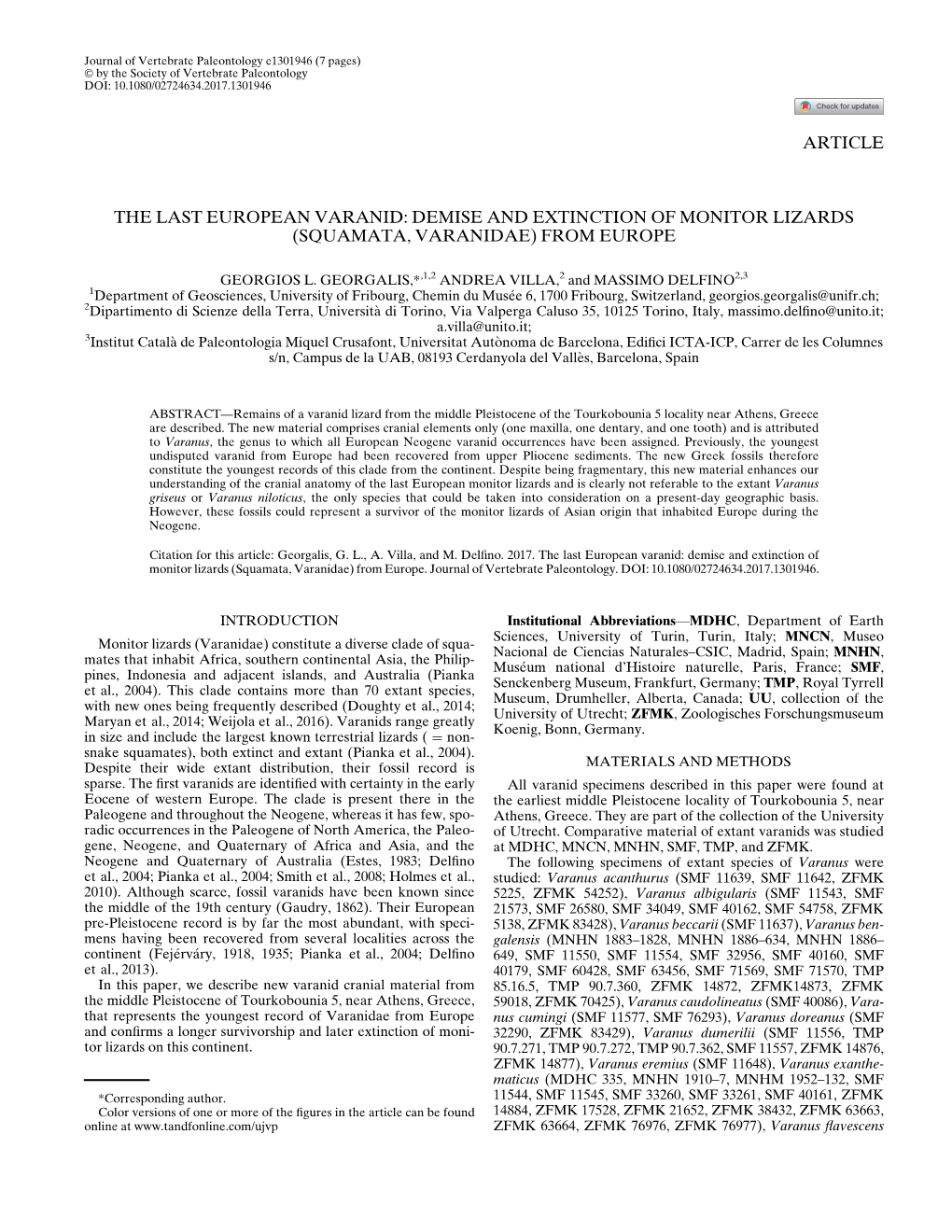 Article the Last European Varanid: Demise and Extinction of Monitor Lizards (Squamata, Varanidae) from Europe