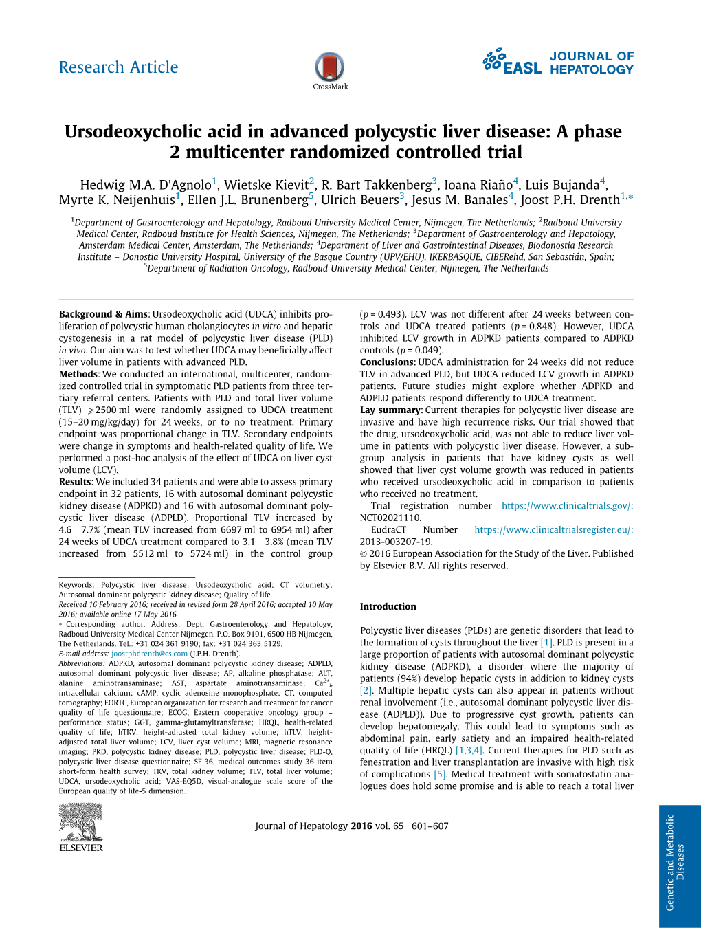 Ursodeoxycholic Acid in Advanced Polycystic Liver Disease: a Phase 2 Multicenter Randomized Controlled Trial