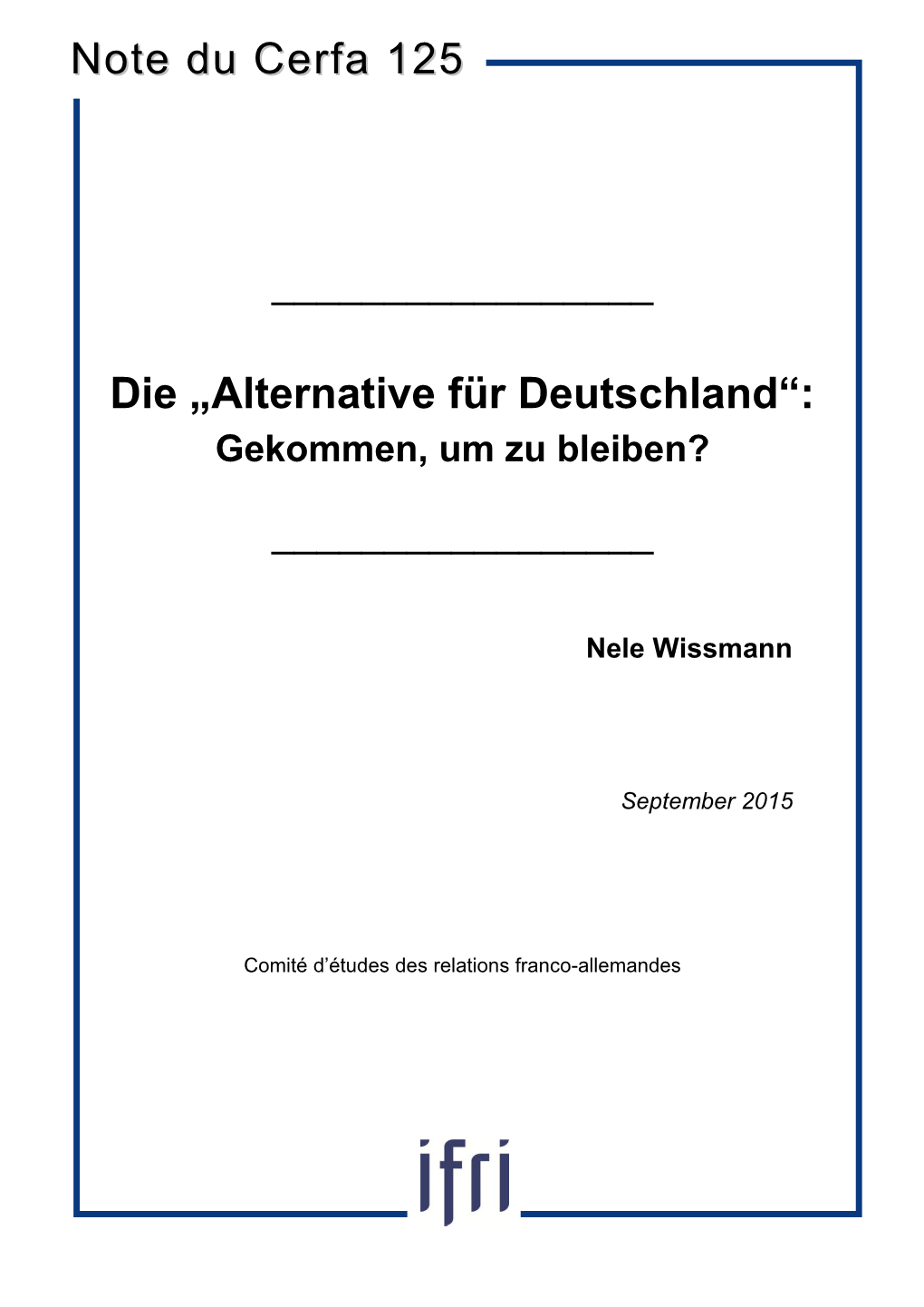 Die „Alternative Für Deutschland“: Note Du Cerfa