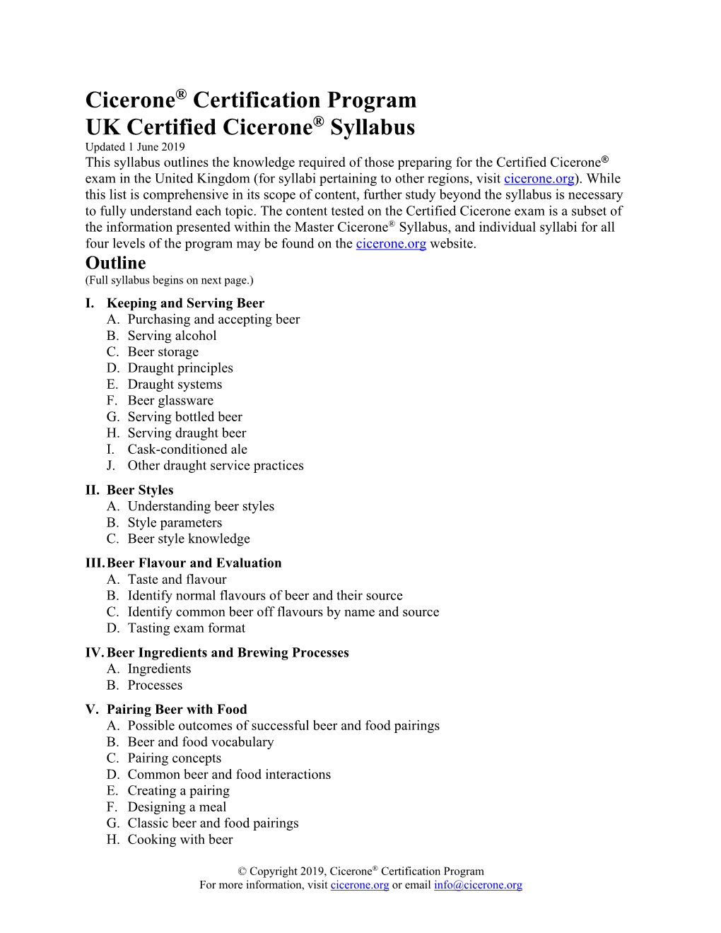Cicerone® Certification Program UK Certified Cicerone® Syllabus