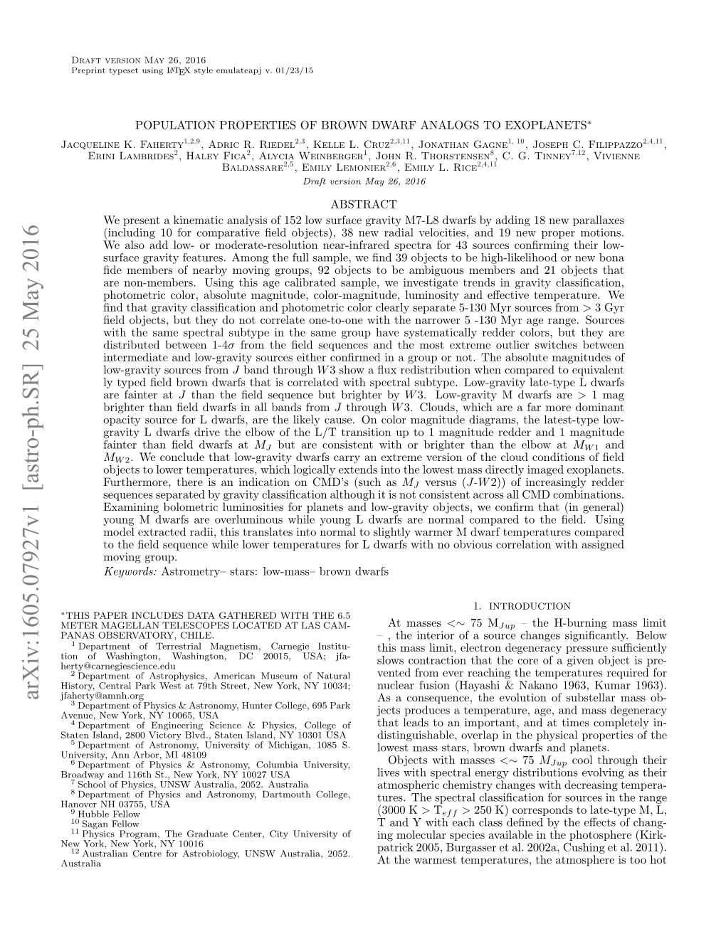 POPULATION PROPERTIES of BROWN DWARF ANALOGS to EXOPLANETS∗ Jacqueline K