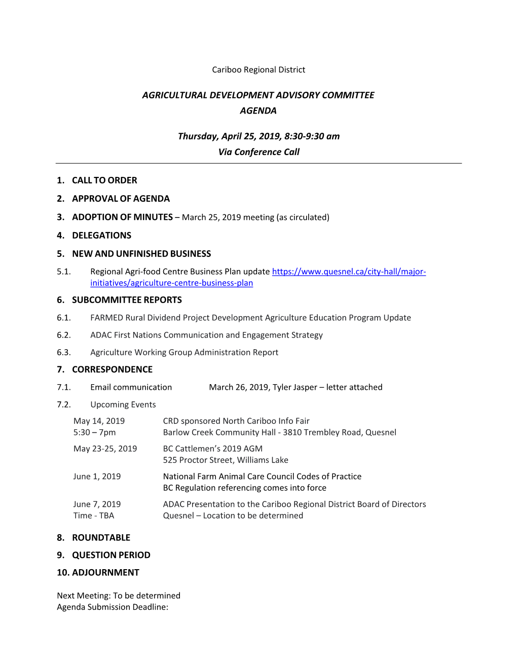 Agricultural Development Advisory Committee Agenda