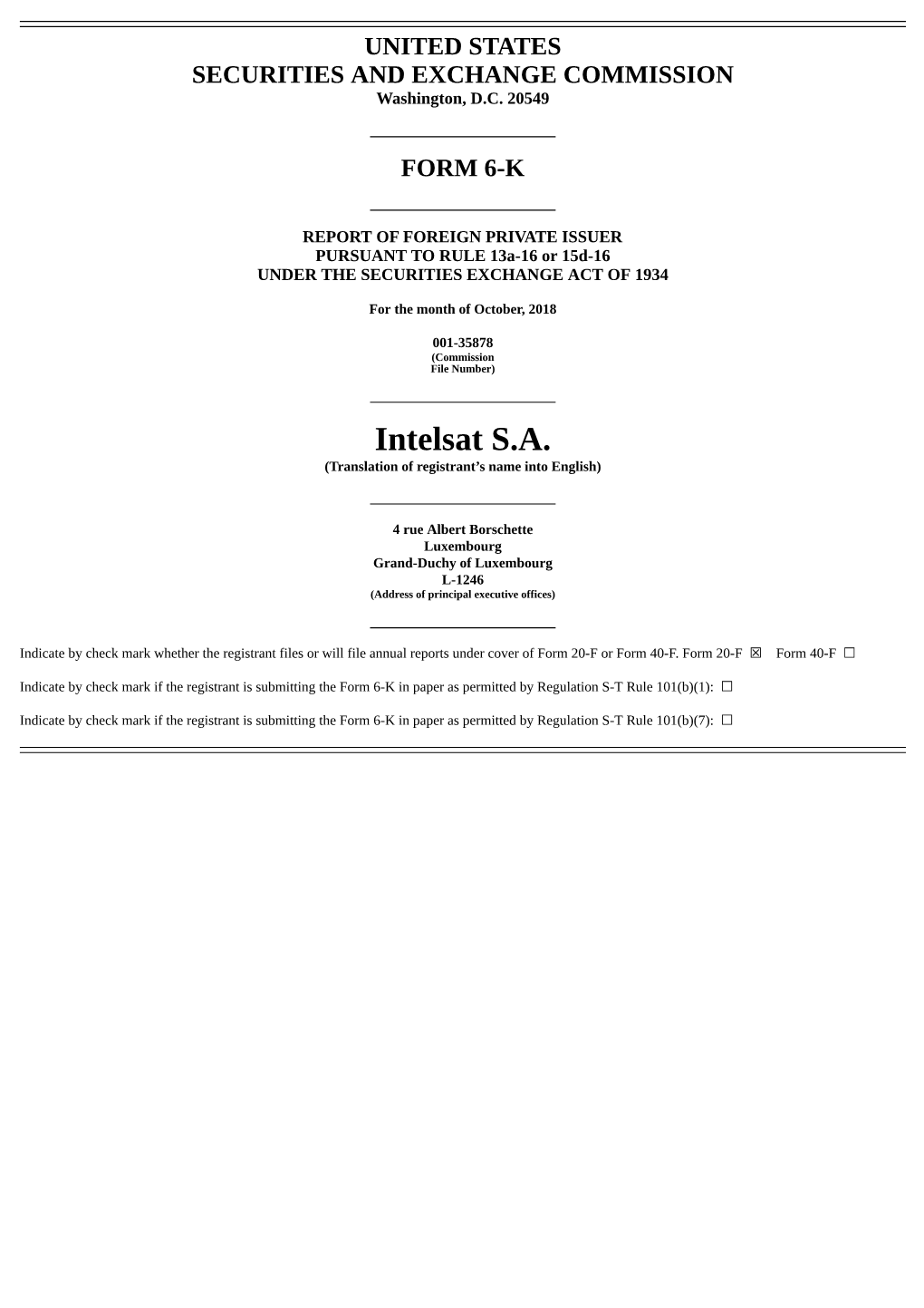 Intelsat S.A. (Translation of Registrant’S Name Into English)