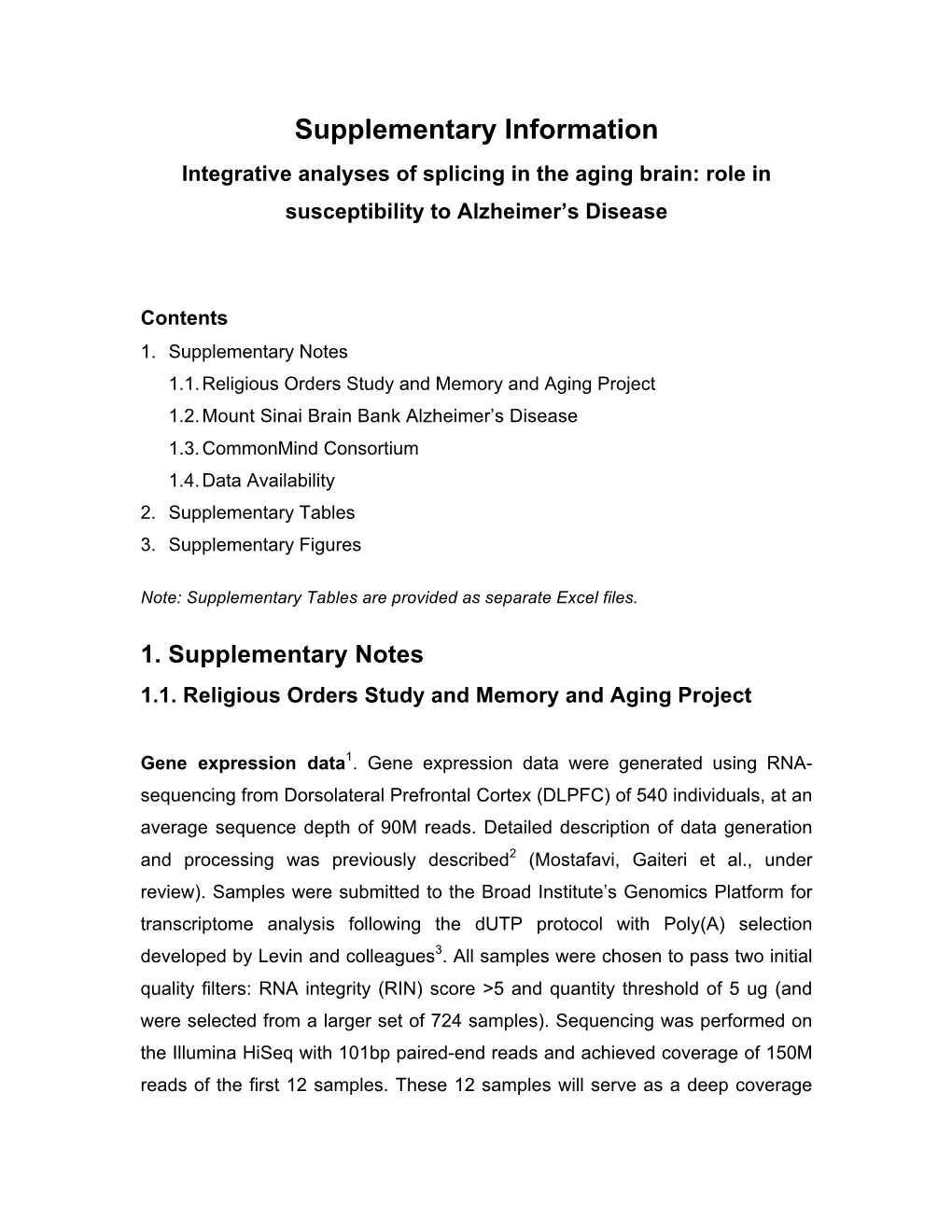 Supplementary Information Integrative Analyses of Splicing in the Aging Brain: Role in Susceptibility to Alzheimer’S Disease