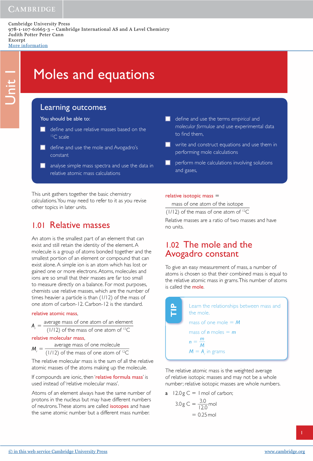 Unit 1Moles and Equations