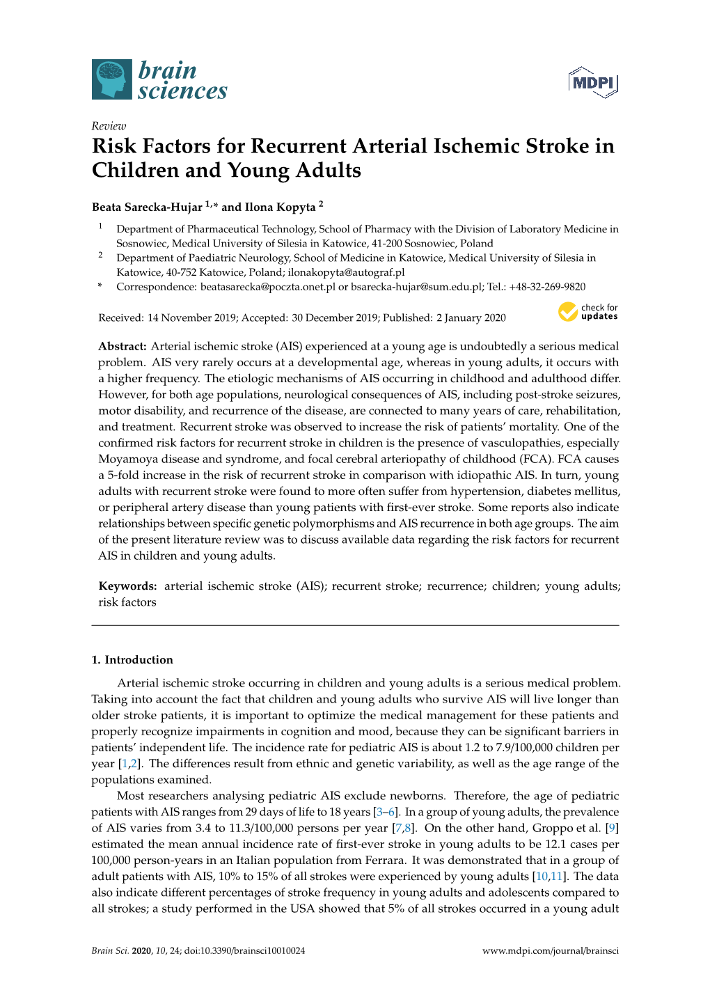 Risk Factors for Recurrent Arterial Ischemic Stroke in Children and Young Adults