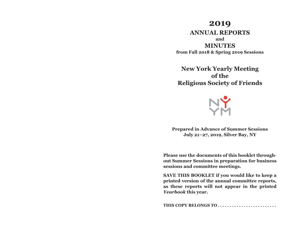 ANNUAL REPORTS MINUTES New York Yearly Meeting of The