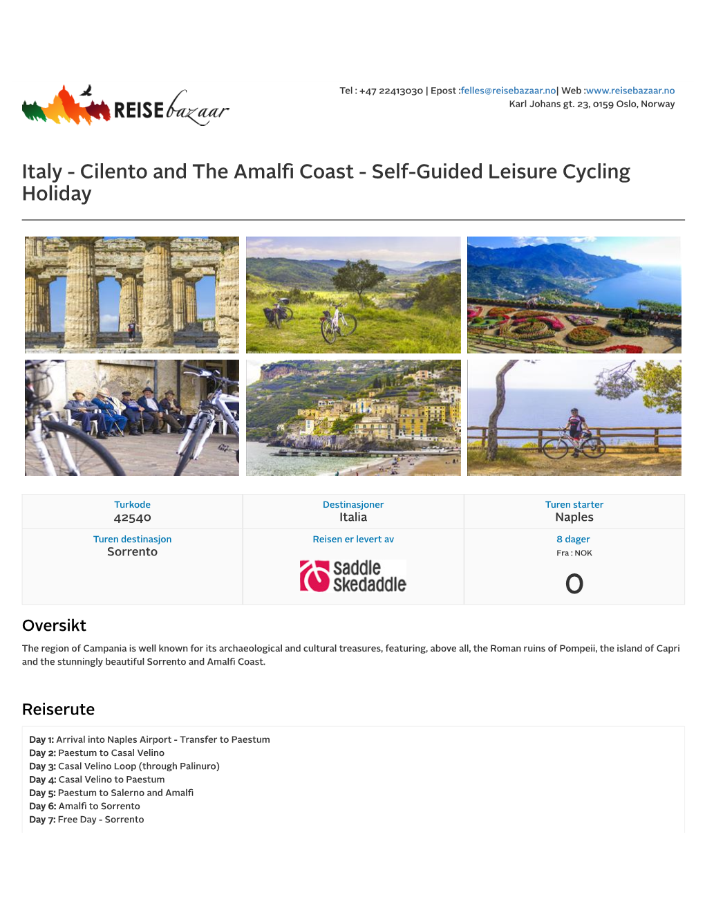 Italy - Cilento and the Amalﬁ Coast - Self-Guided Leisure Cycling Holiday