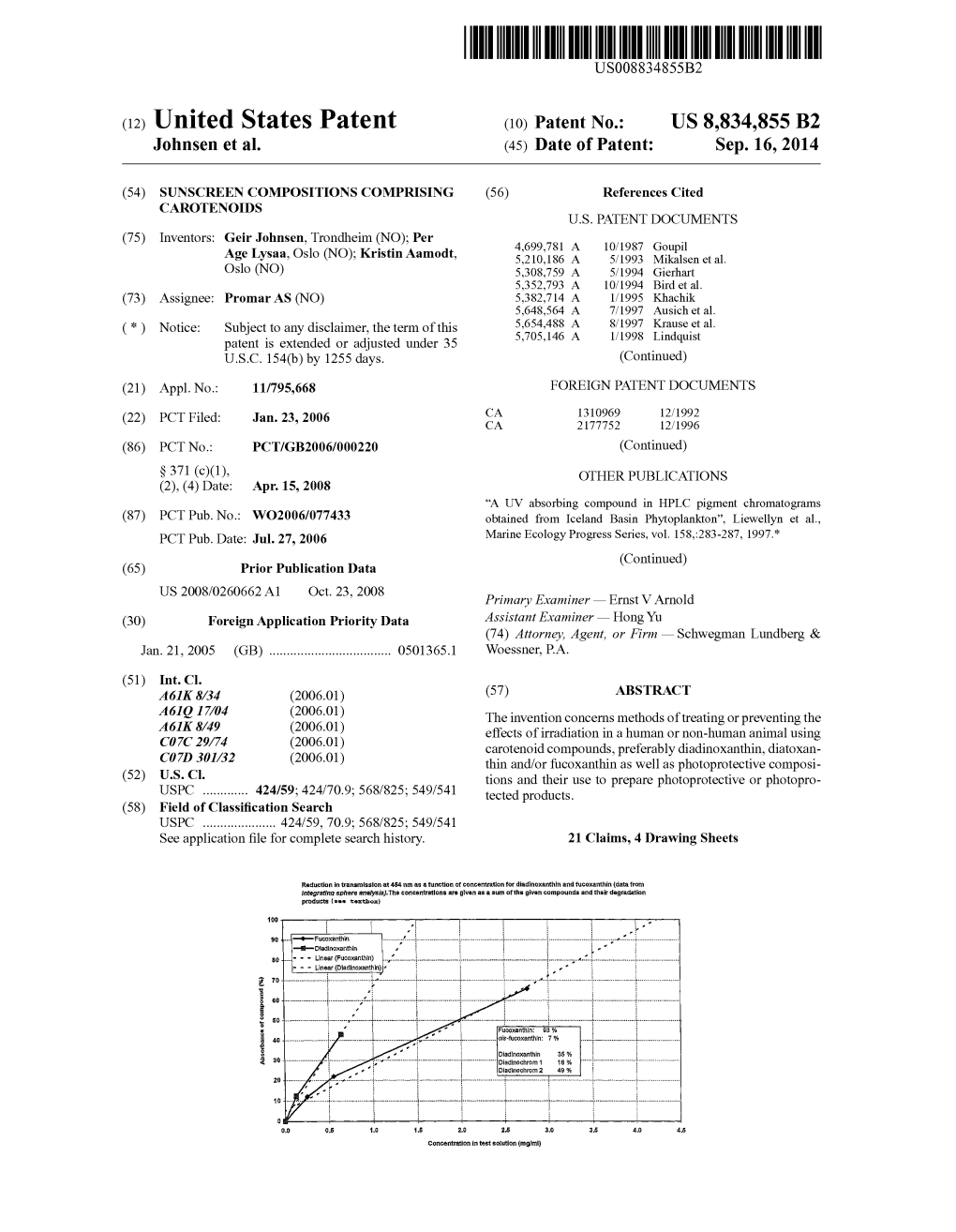 (12) United States Patent (10) Patent No.: US 8,834.855 B2 Johnsen Et Al