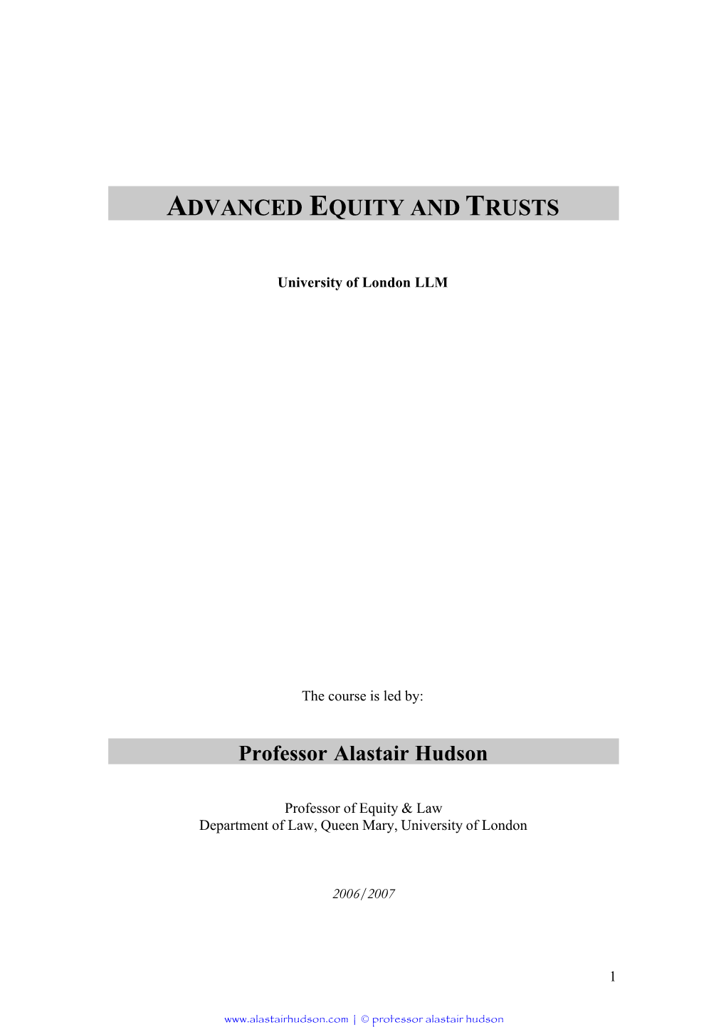 Advanced Equity and Trusts