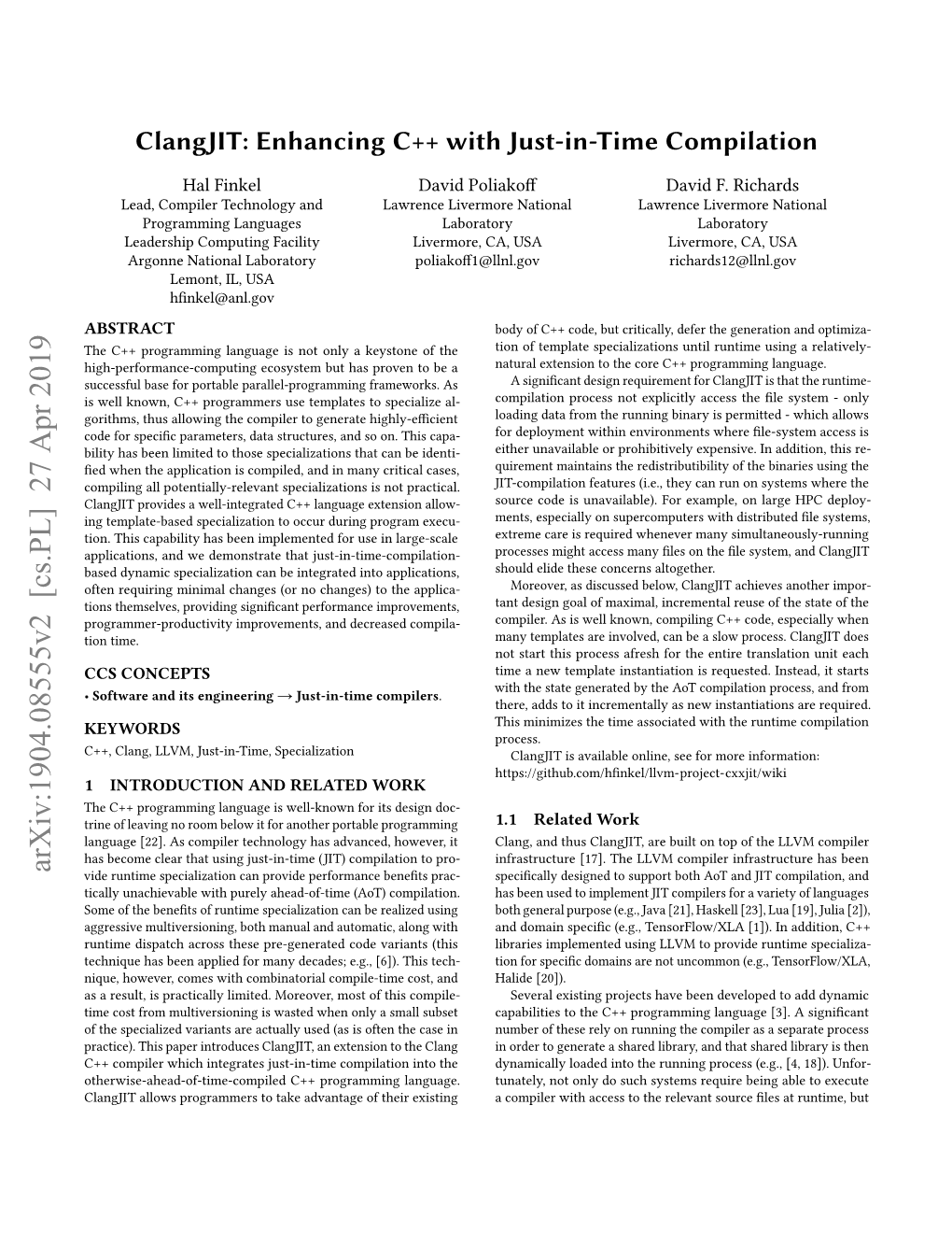 Clangjit: Enhancing C++ with Just-In-Time Compilation