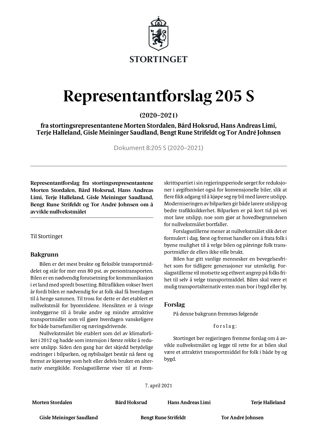 Representantforslag 205 S