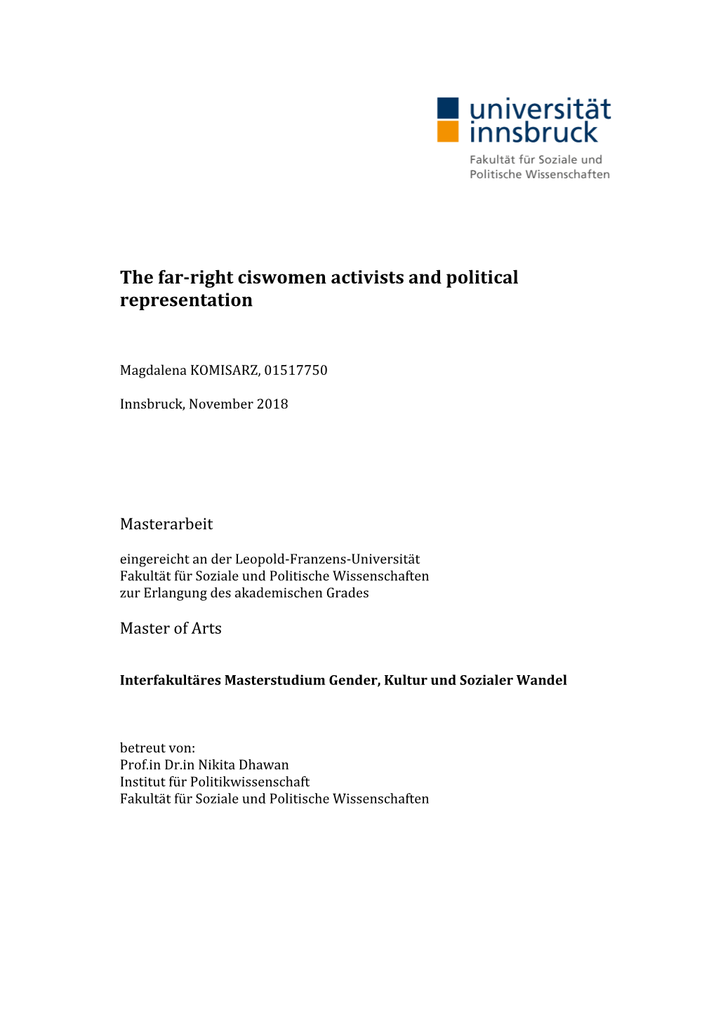 The Far-Right Ciswomen Activists and Political Representation