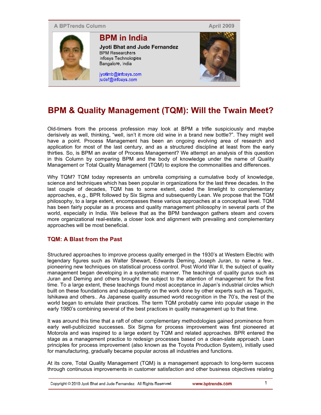 BPM & Quality Management (TQM): Will the Twain Meet?