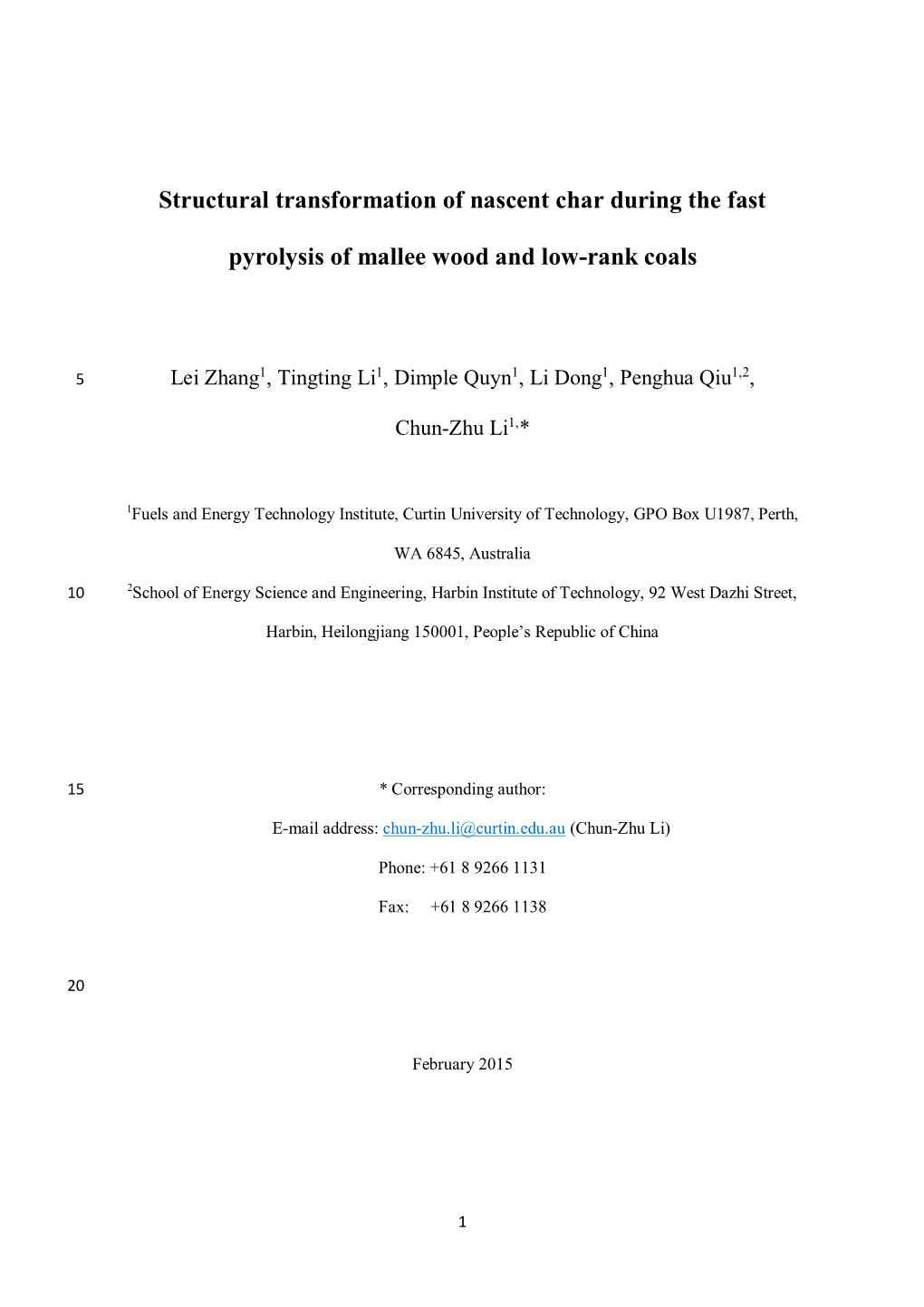 Structural Transformation of Nascent Char During the Fast Pyrolysis Of