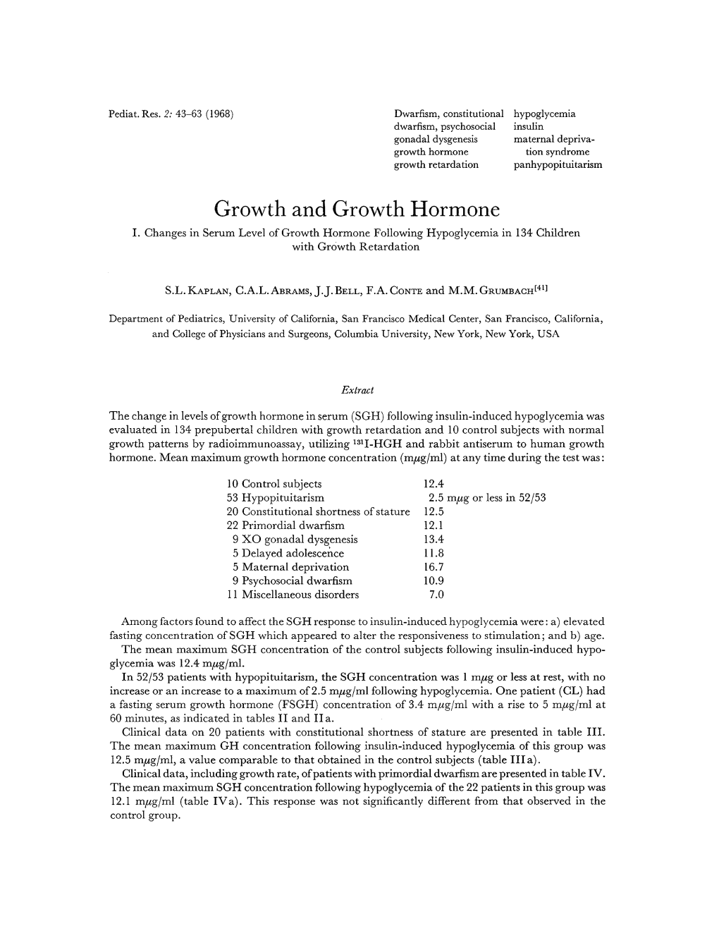 Growth and Growth Hormone I