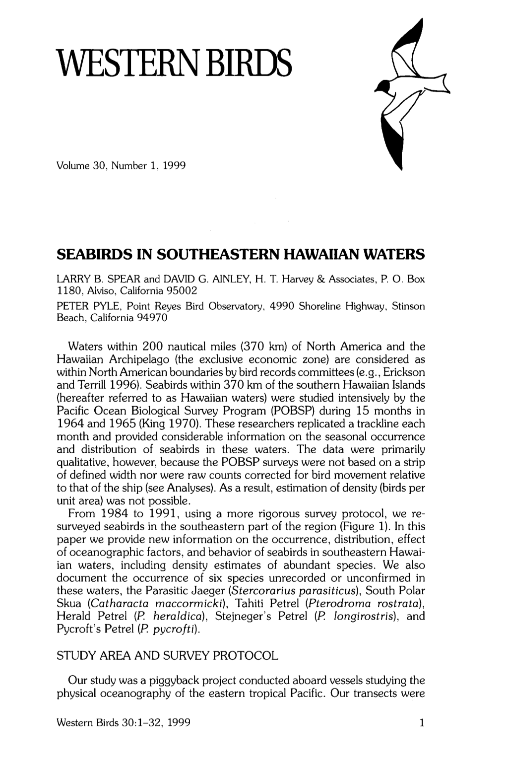 Seabirds in Southeastern Hawaiian Waters