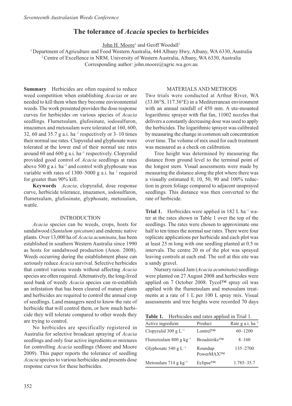 The Tolerance of Acacia Species to Herbicides