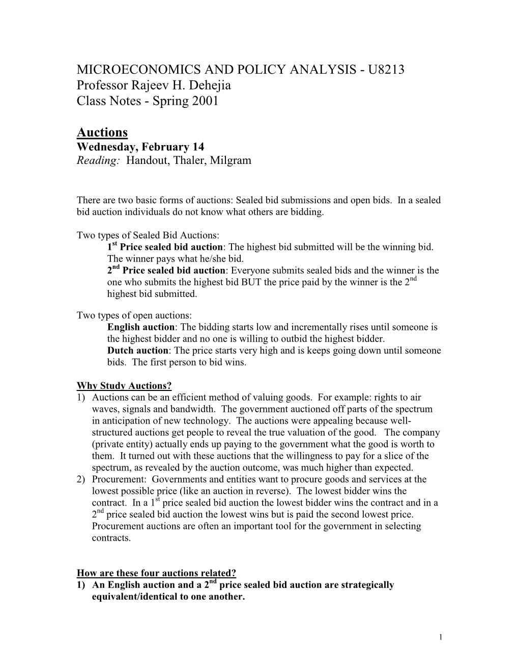 MICROECONOMICS and POLICY ANALYSIS - U8213 Professor Rajeev H