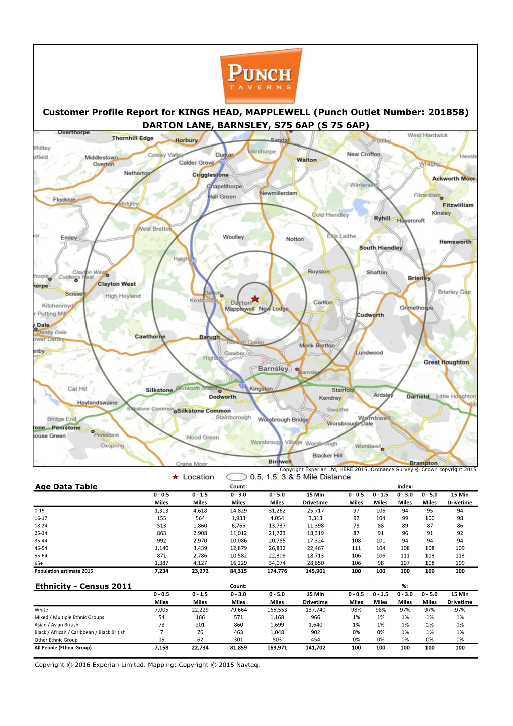 Customer Profile Report for KINGS HEAD, MAPPLEWELL (Punch Outlet Number: 201858) DARTON LANE, BARNSLEY, S75 6AP (S 75 6AP)