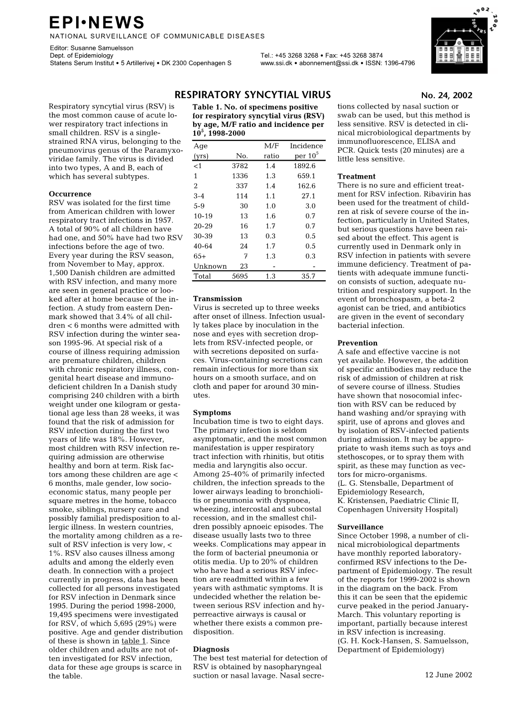 No. 24, 2002 Respiratory Syncytial Virus (RSV) Is Table 1