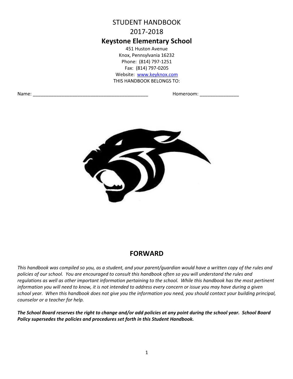 STUDENT HANDBOOK 2017-2018 Keystone Elementary School