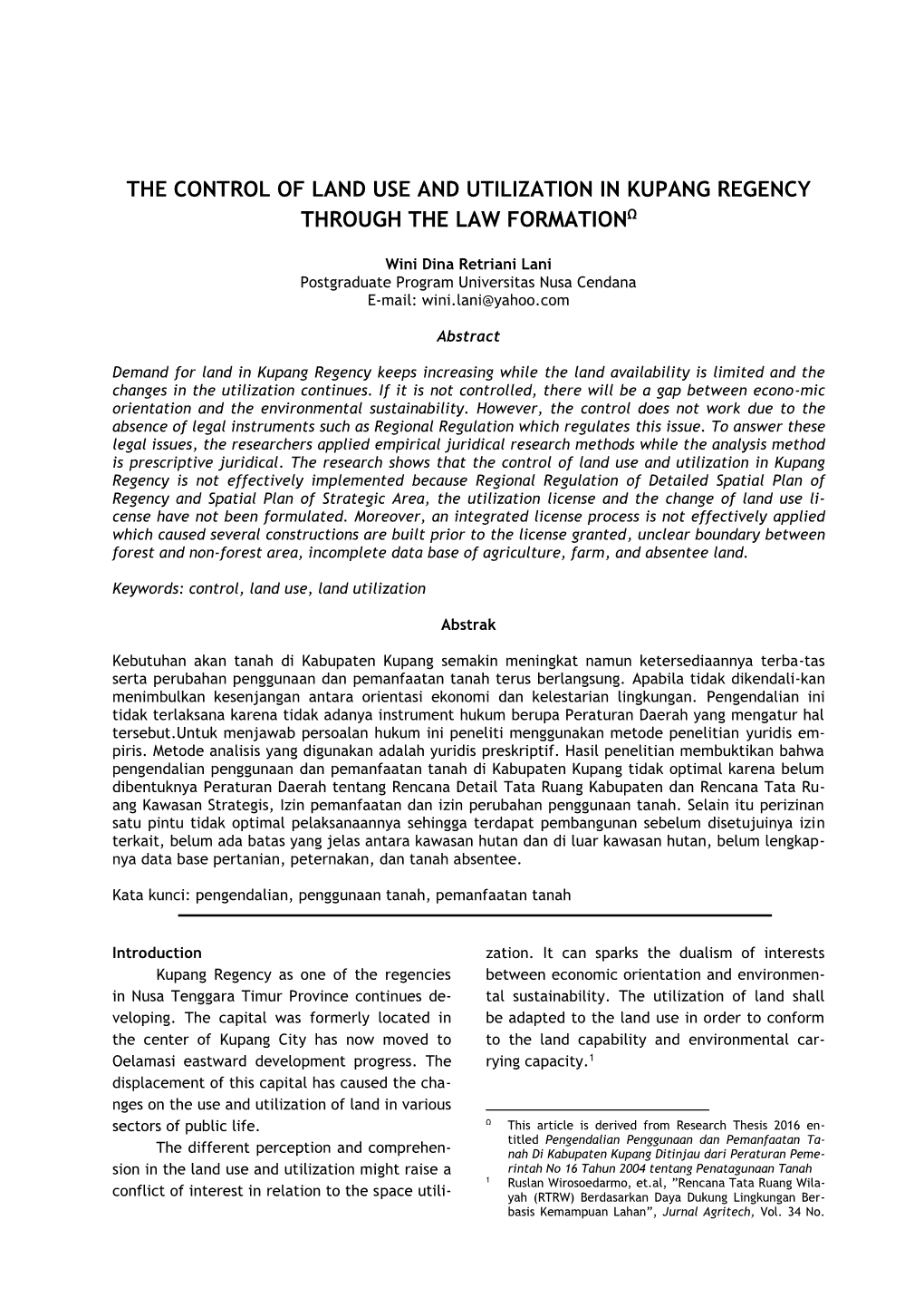 The Control of Land Use and Utilization in Kupang Regency Through the Law Formationω
