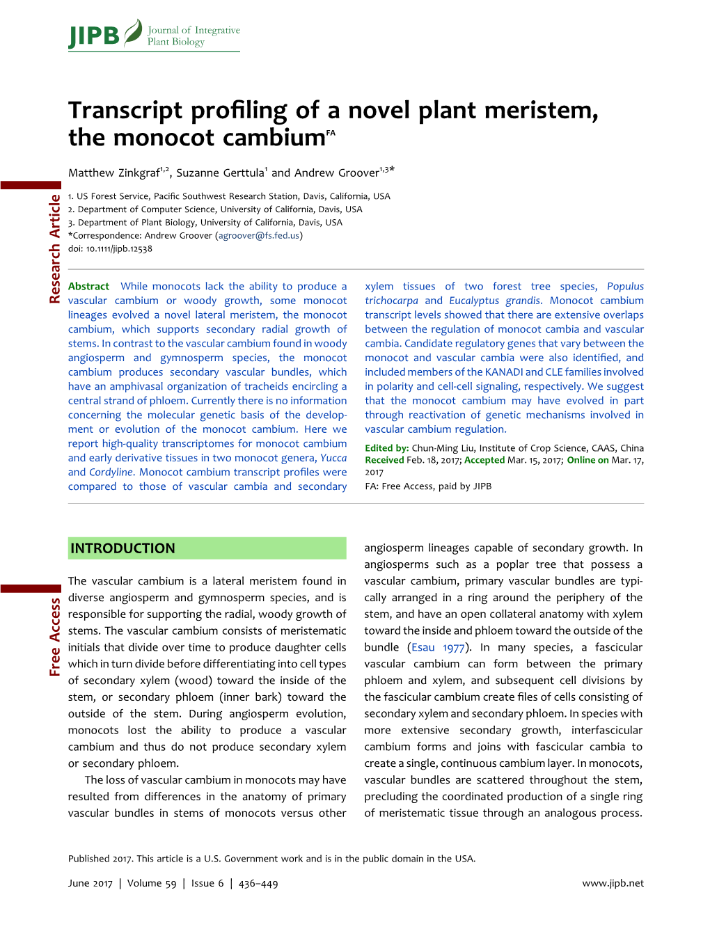 Transcript Profiling of a Novel Plant Meristem, the Monocot Cambium