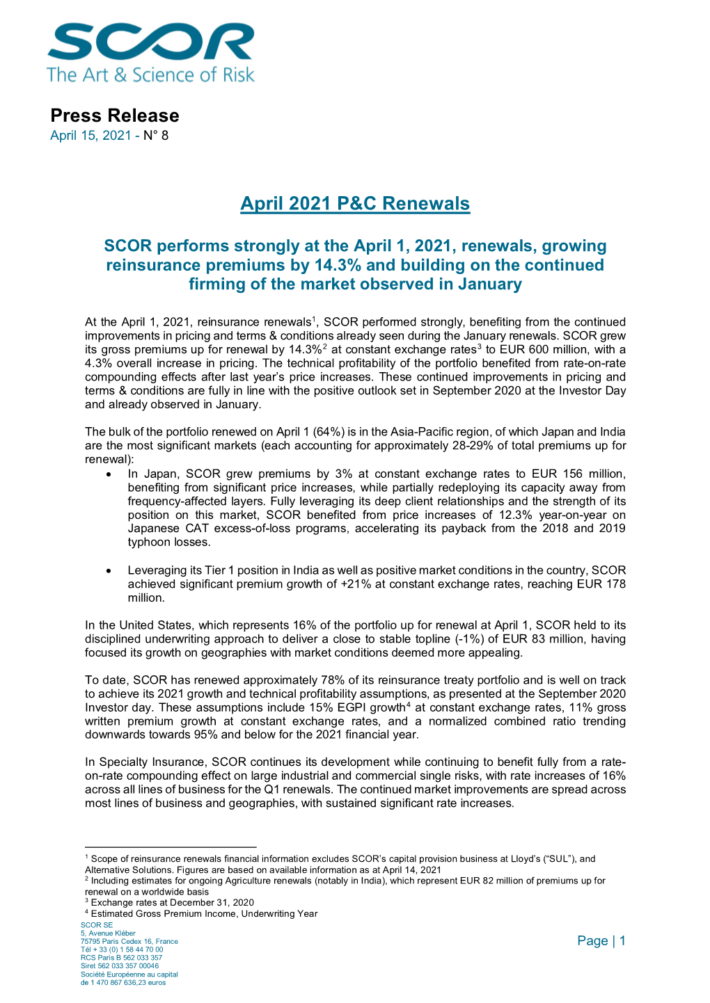 Press Release April 2021 P&C Renewals