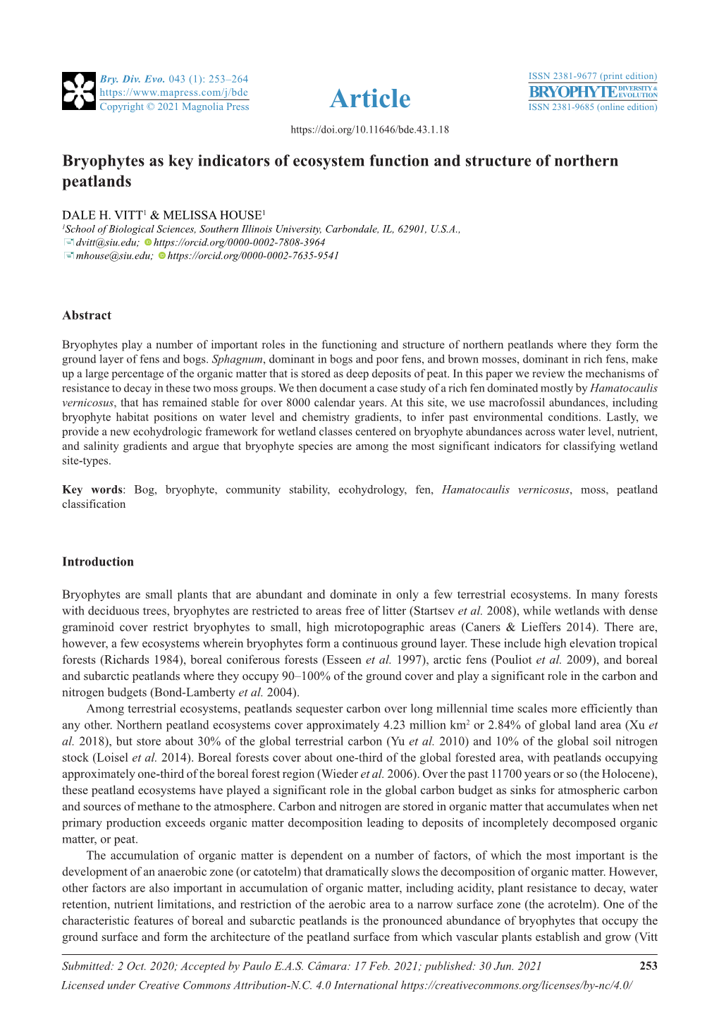 Bryophytes As Key Indicators of Ecosystem Function and Structure of Northern Peatlands