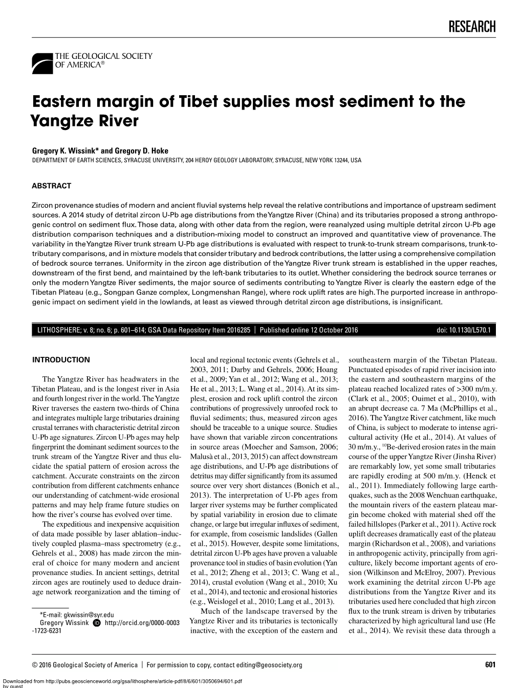 RESEARCH Eastern Margin of Tibet Supplies Most Sediment to The