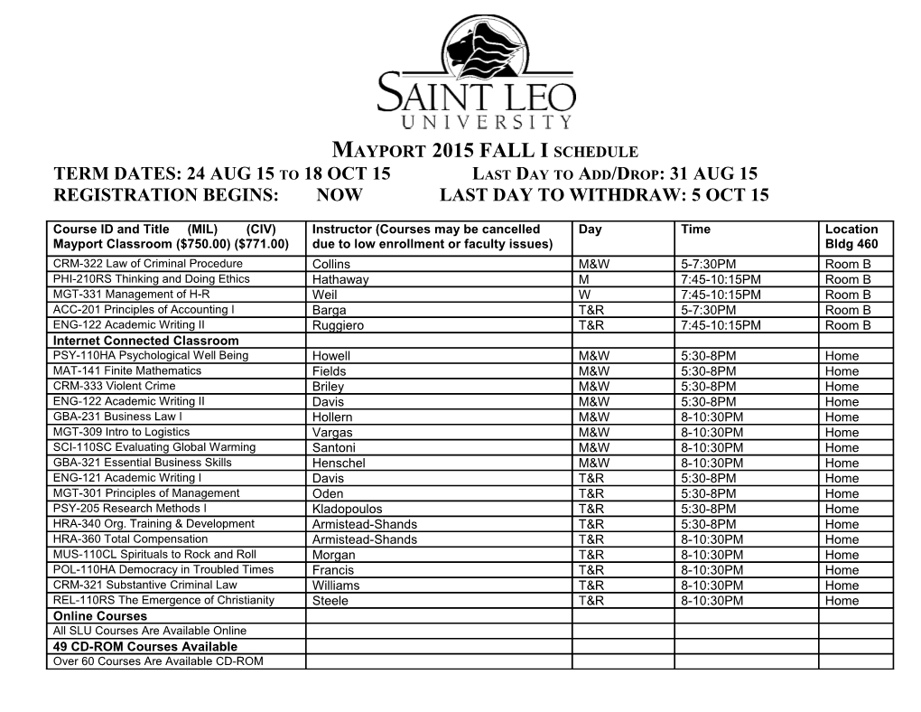 Mayport 2015 FALL I Schedule