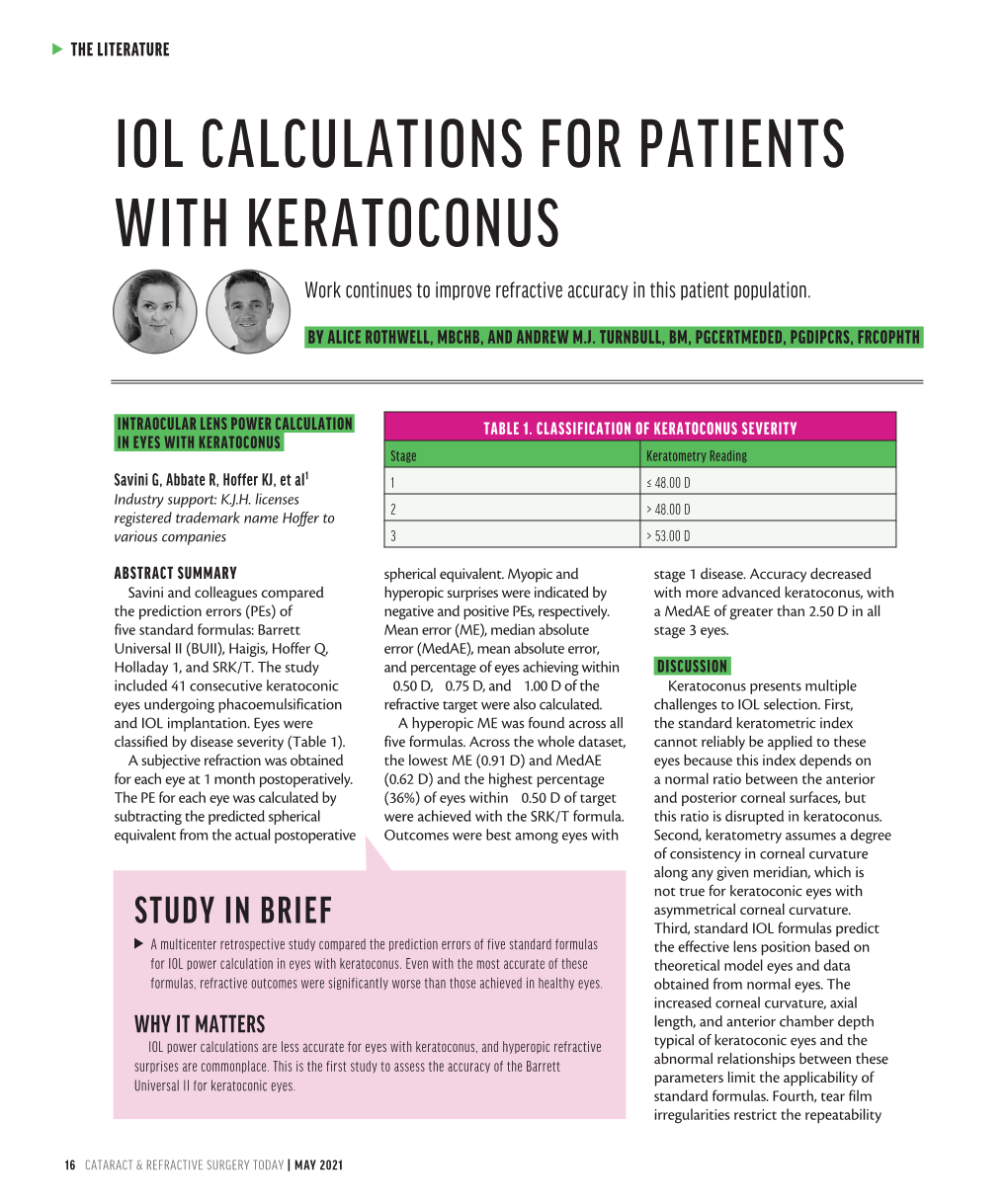 Iol Calculations for Patients with Keratoconus