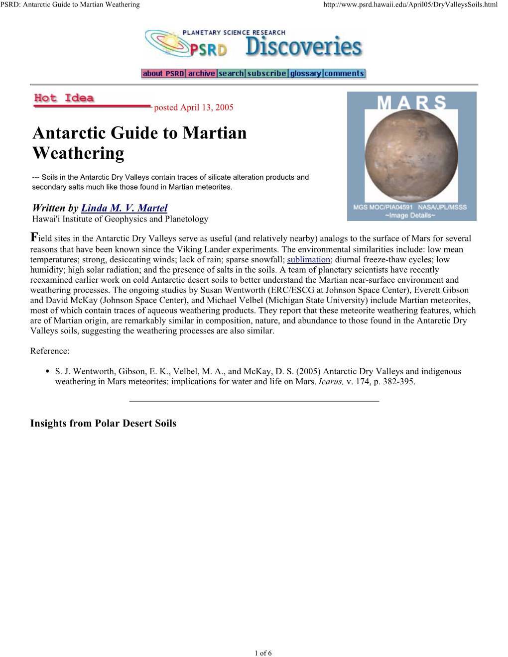 Antarctic Guide to Martian Weathering