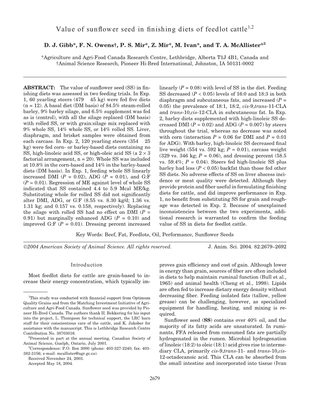 Value of Sunflower Seed in Finishing Diets of Feedlot Cattle