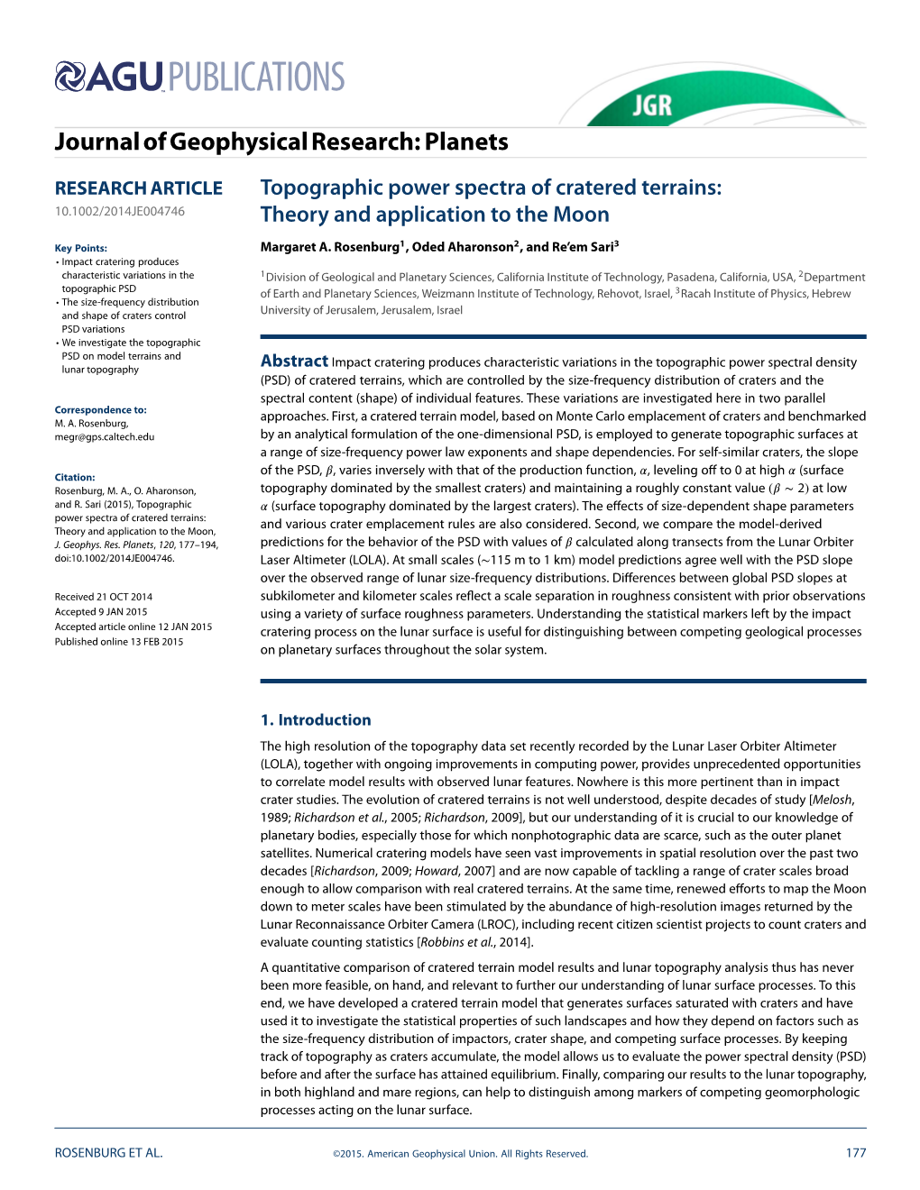 Topographic Power Spectra of Cratered Terrains: 10.1002/2014JE004746 Theory and Application to the Moon