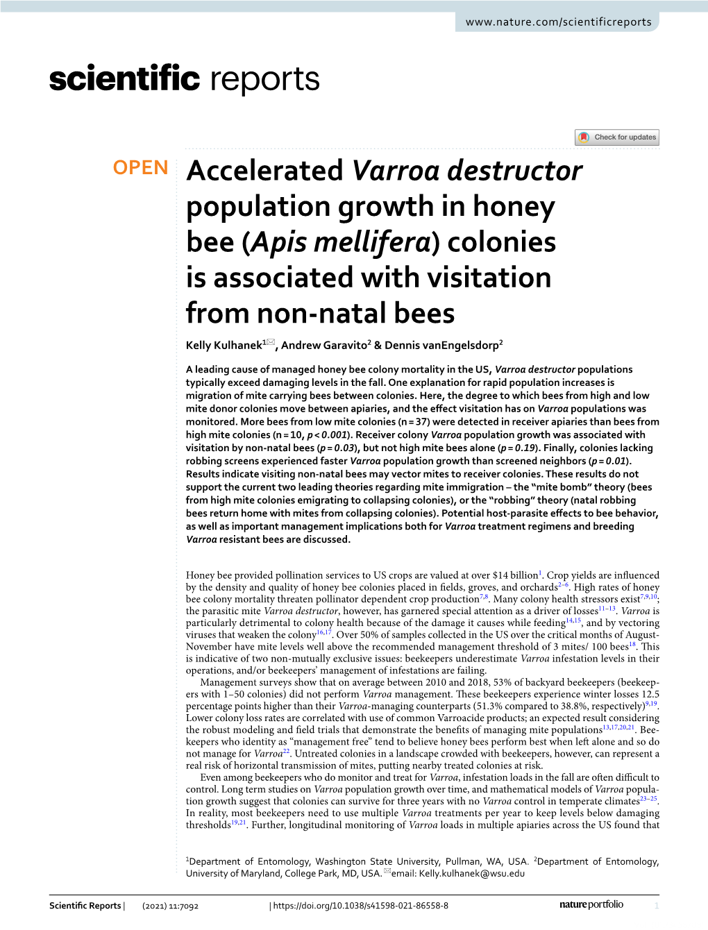 Accelerated Varroa Destructor Population Growth in Honey