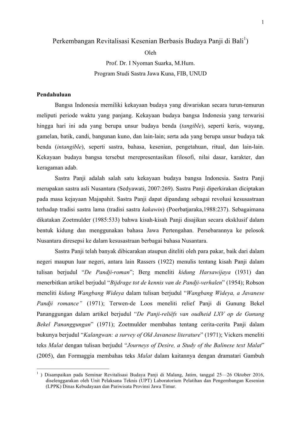 Perkembangan Revitalisasi Kesenian Berbasis Budaya Panji Di Bali1) Oleh Prof