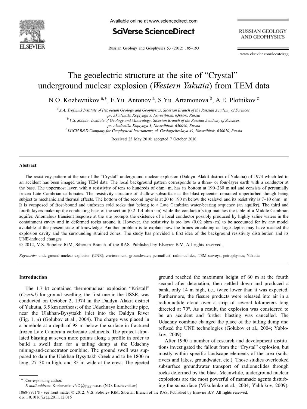 Underground Nuclear Explosion (Western Yakutia) from TEM Data