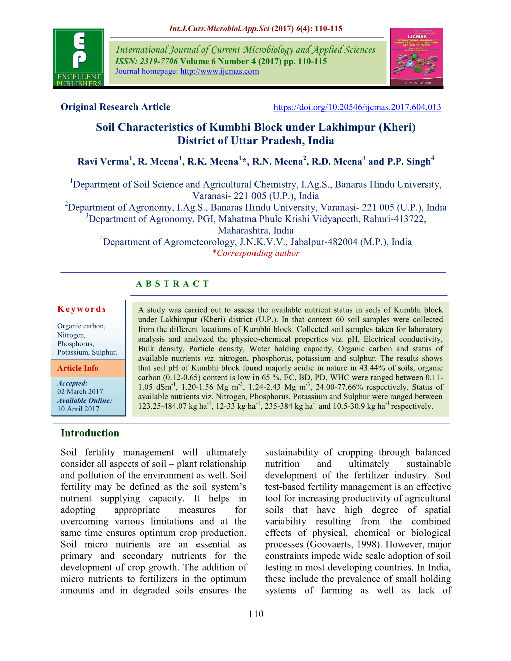 Soil Characteristics of Kumbhi Block Under Lakhimpur (Kheri) District of Uttar Pradesh, India