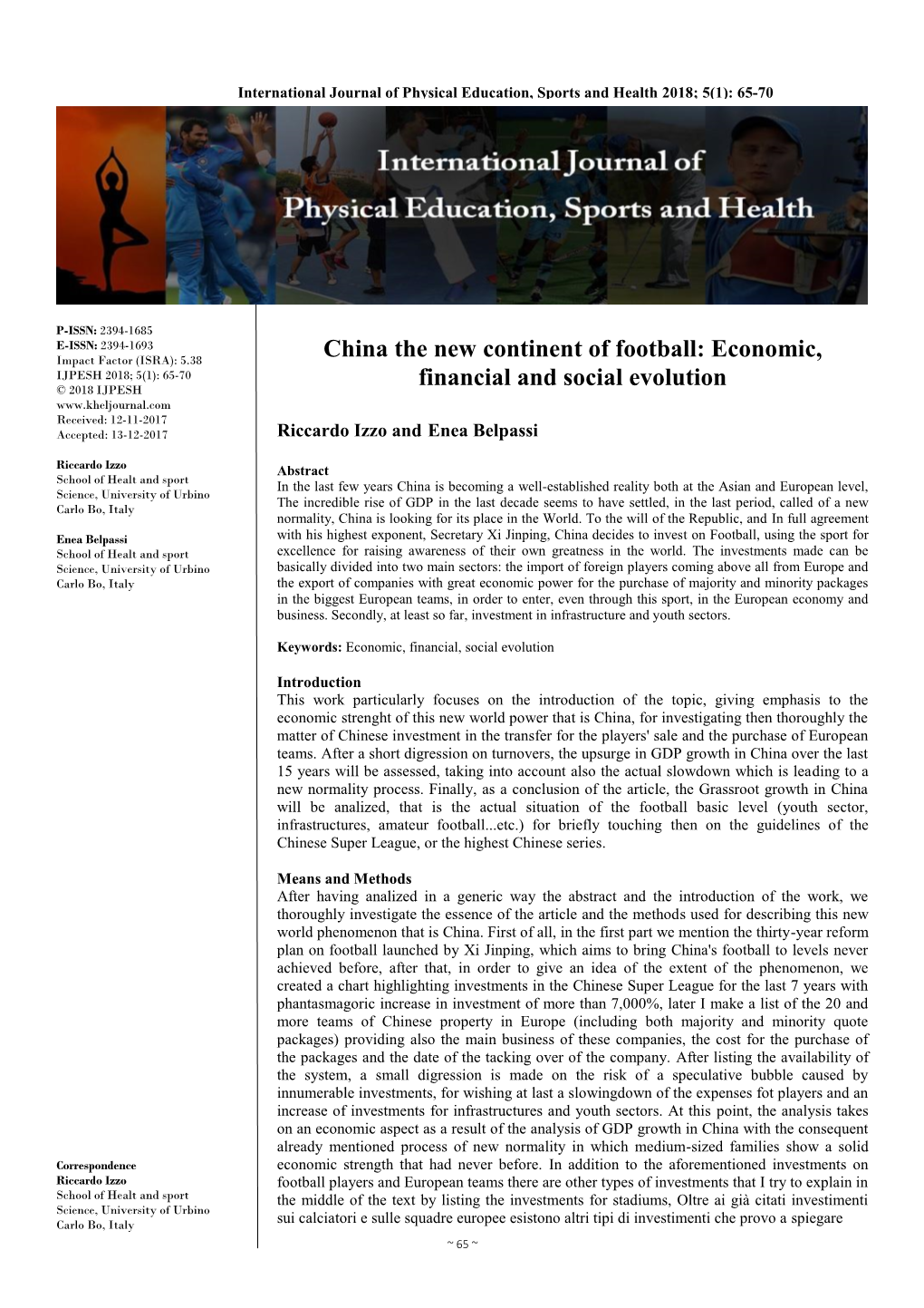 China the New Continent of Football: Economic, Financial and Social