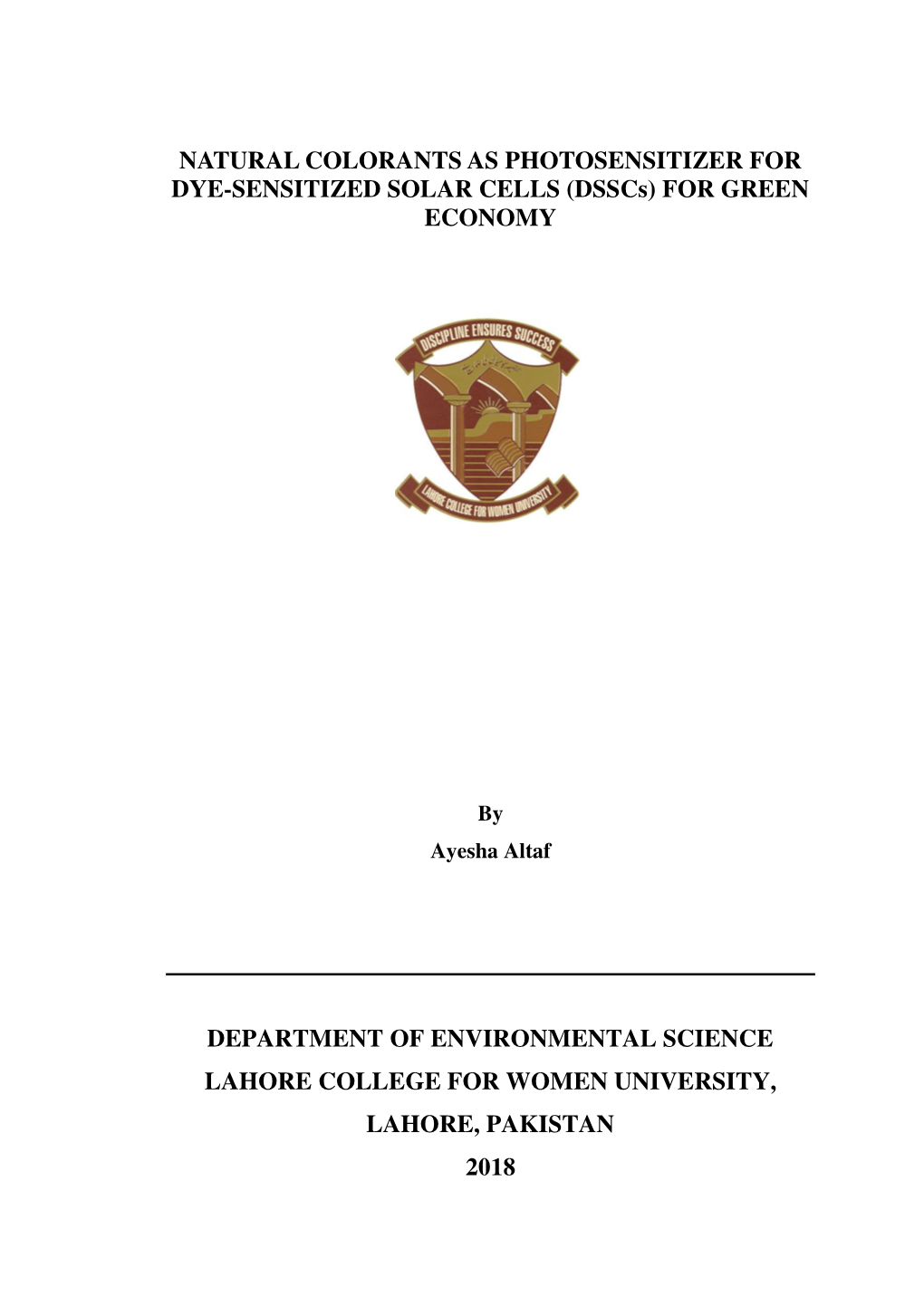 Ayesha Altaf Env Sci 2018 LCWU PRR.Pdf