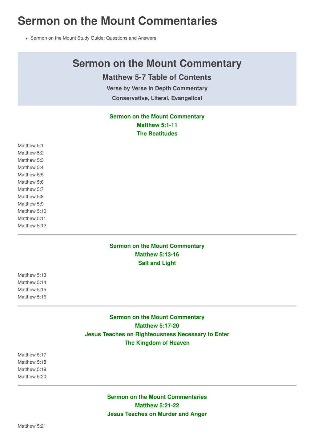 Sermon on the Mount Commentaries