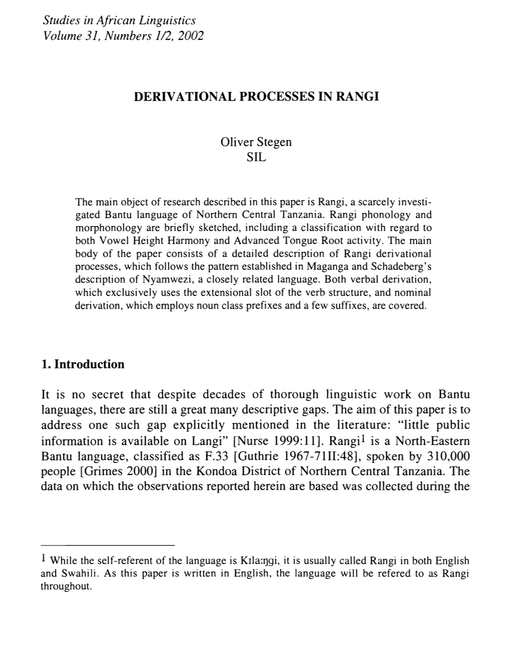 Studies in African Linguistics Volume 31, Numbers 1/2,2002