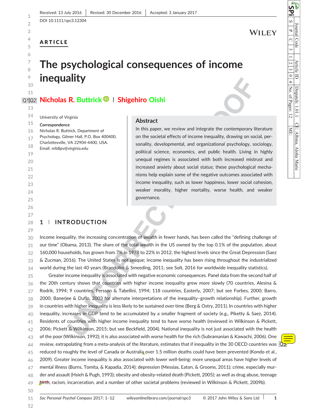 The Psychological Consequences of Income Inequality