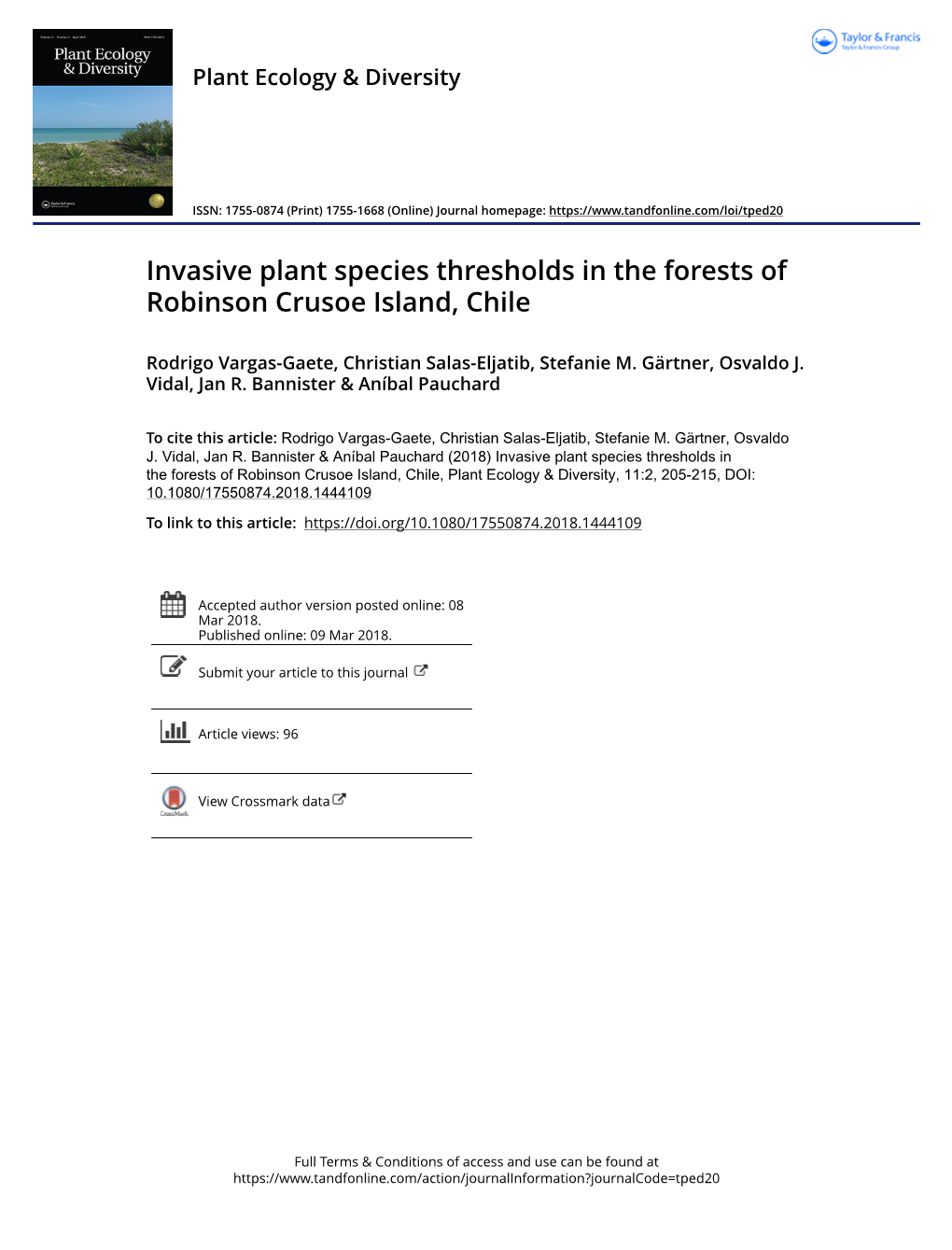 Invasive Plant Species Thresholds in the Forests of Robinson Crusoe Island, Chile