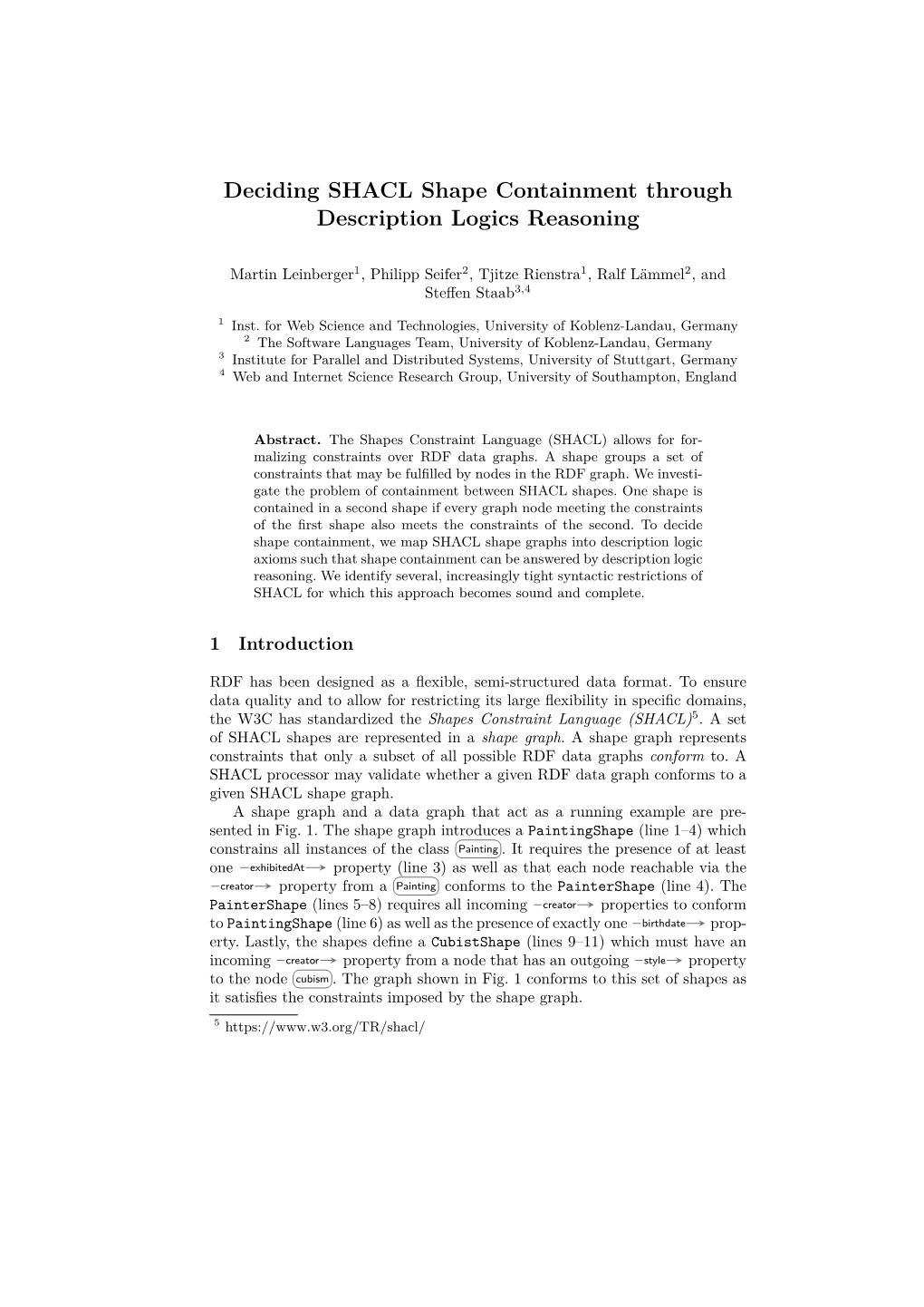 Deciding SHACL Shape Containment Through Description Logics Reasoning