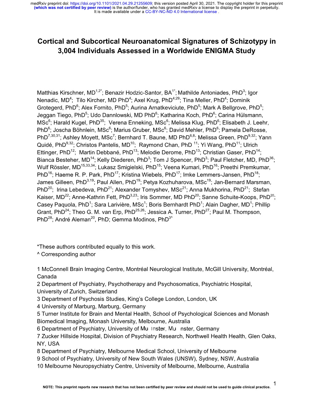 Cortical and Subcortical Neuroanatomical Signatures of Schizotypy in 3,004 Individuals Assessed in a Worldwide ENIGMA Study