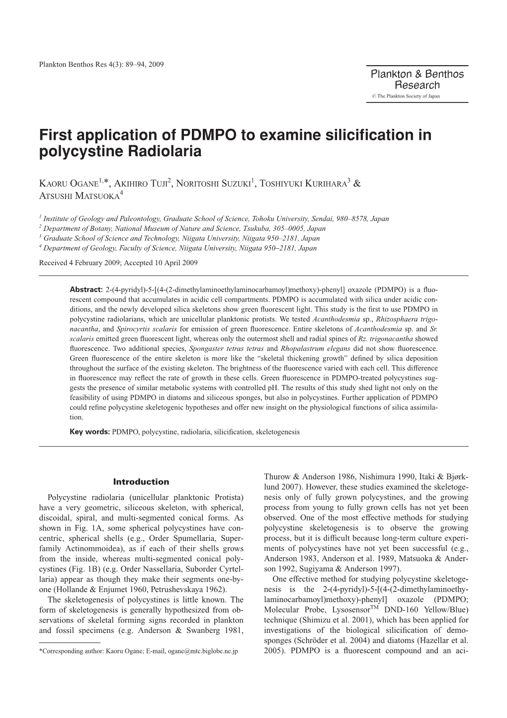 First Application of PDMPO to Examine Silicification in Polycystine Radiolaria